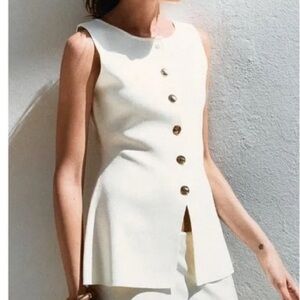 Zara Cream Sleeveless Top with Gold Buttons